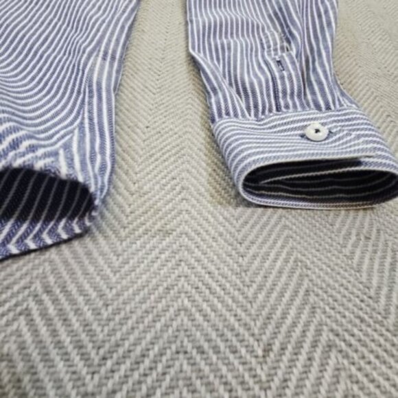 Jared Lang After Hours Shirt Men's XL Blue Cotton Herringbone Slim Fit Button-Up - Picture 10 of 16